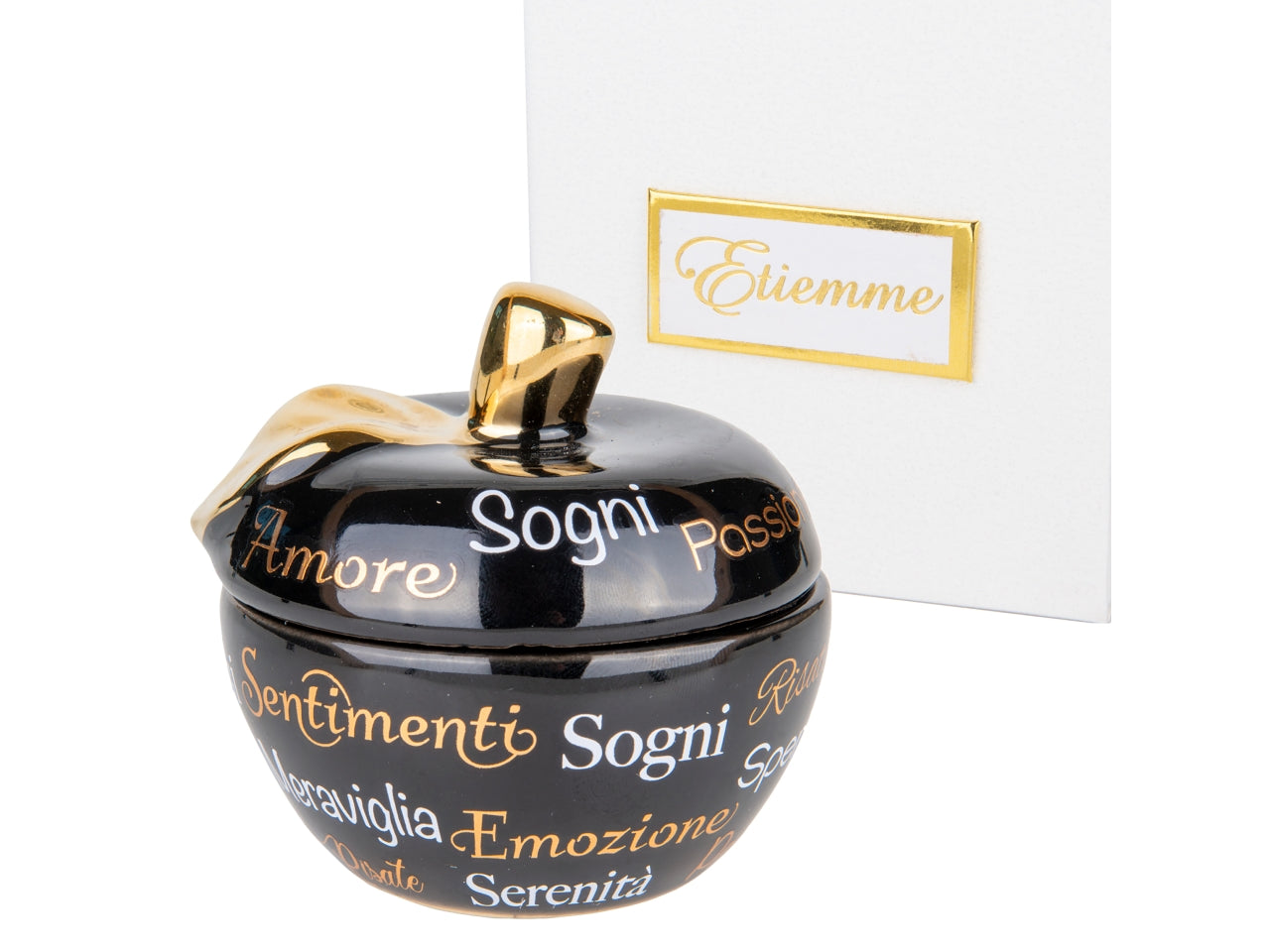 Estasi mela cofanetto in porcellana con candela 8xh.7,5cm nera