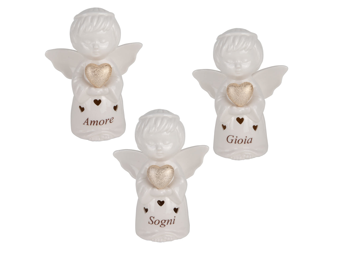 Celeste angelo in porcellana 18cm con led bianco, 3assortimenti