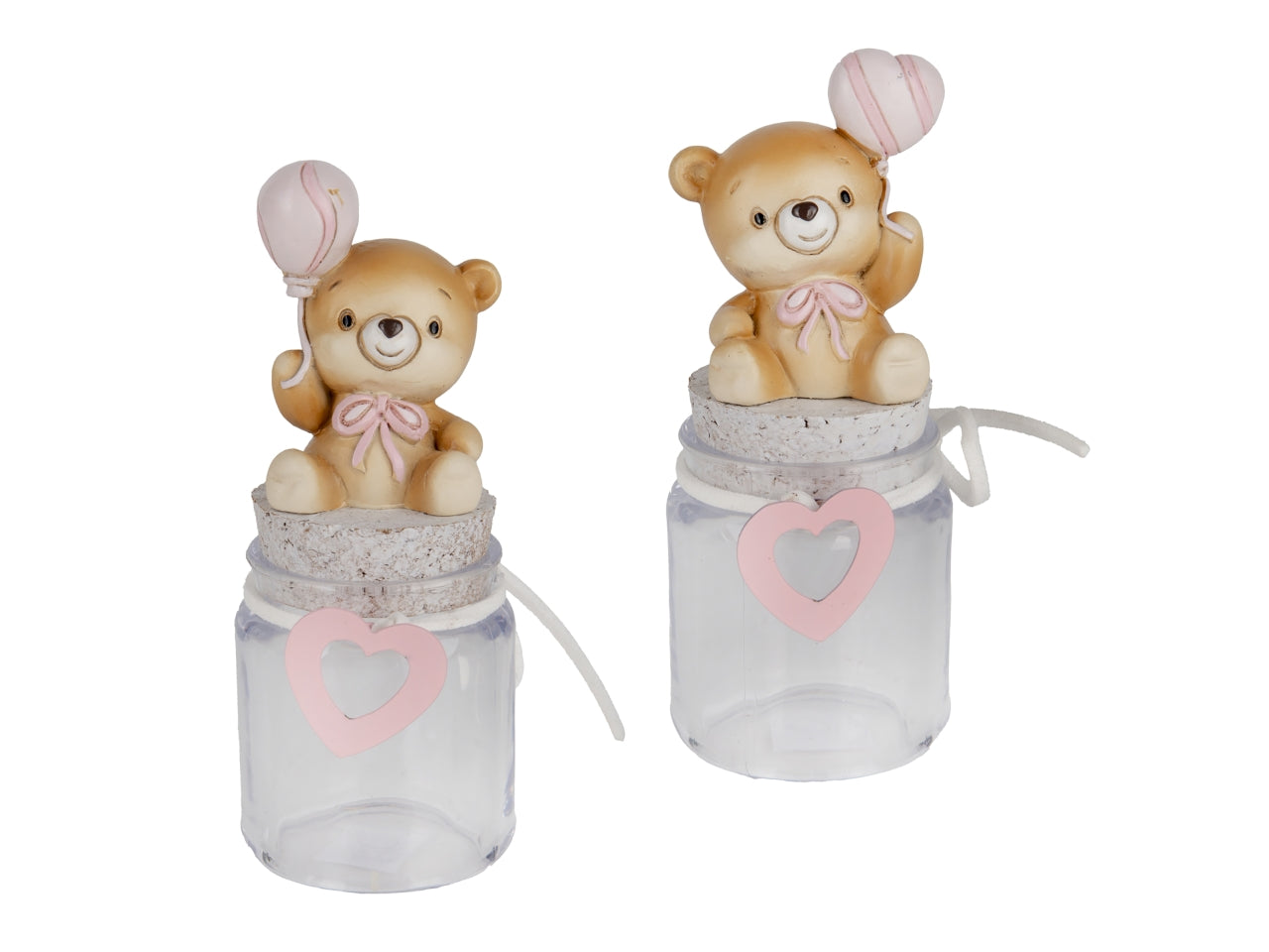 Palla barattolo 12cm con orsetto in resina rosa, 2 assortimenti