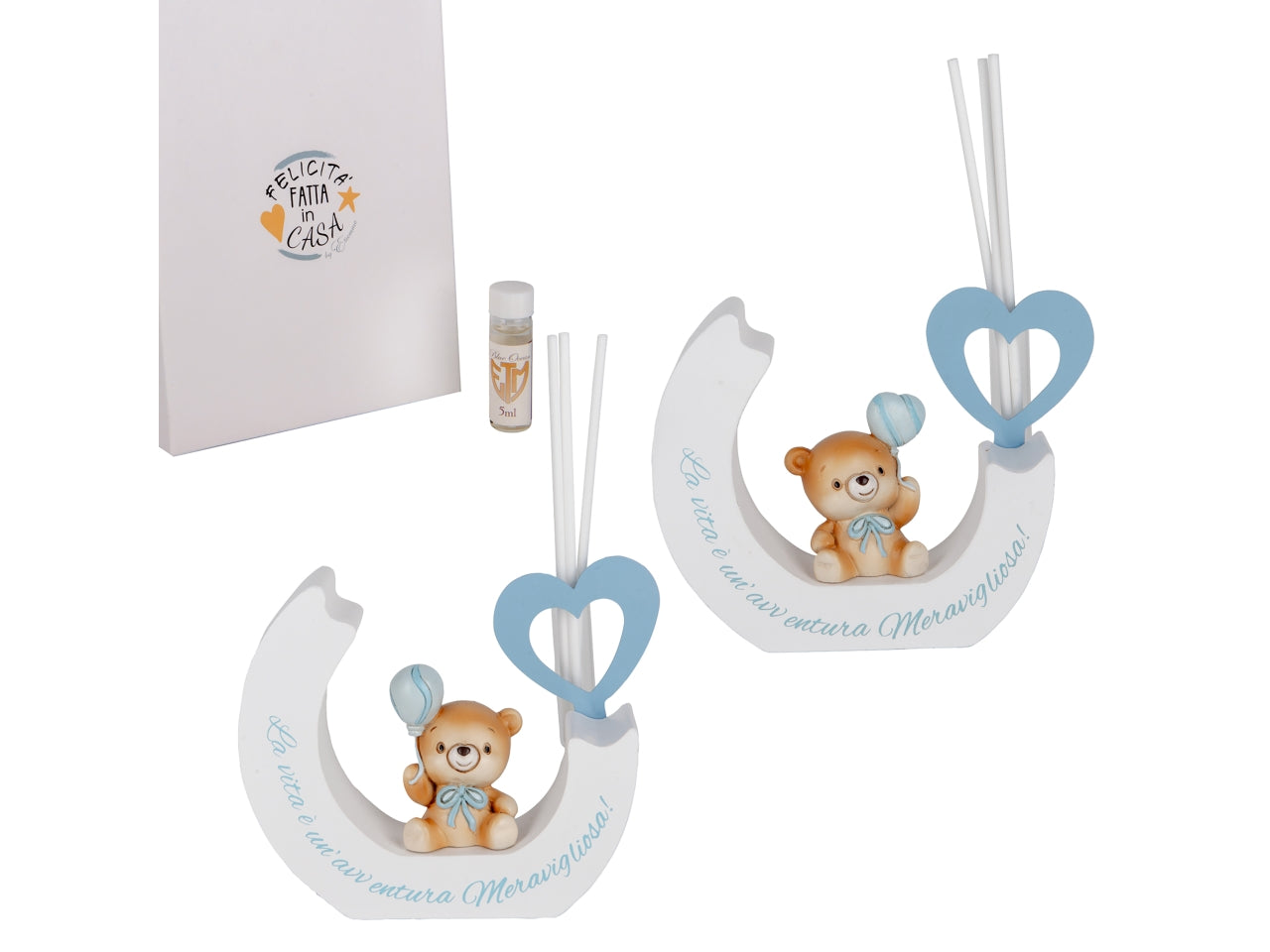 Palla diffusore orsetto con bacchette e profumo 12xh.10cm celeste