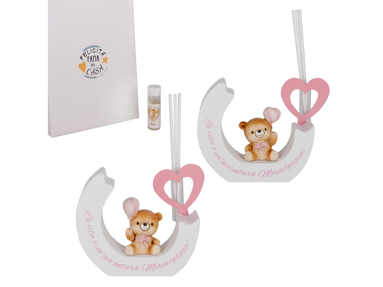 Palla diffusore orsetto con bacchette e profumo 12xh.10cm rosa