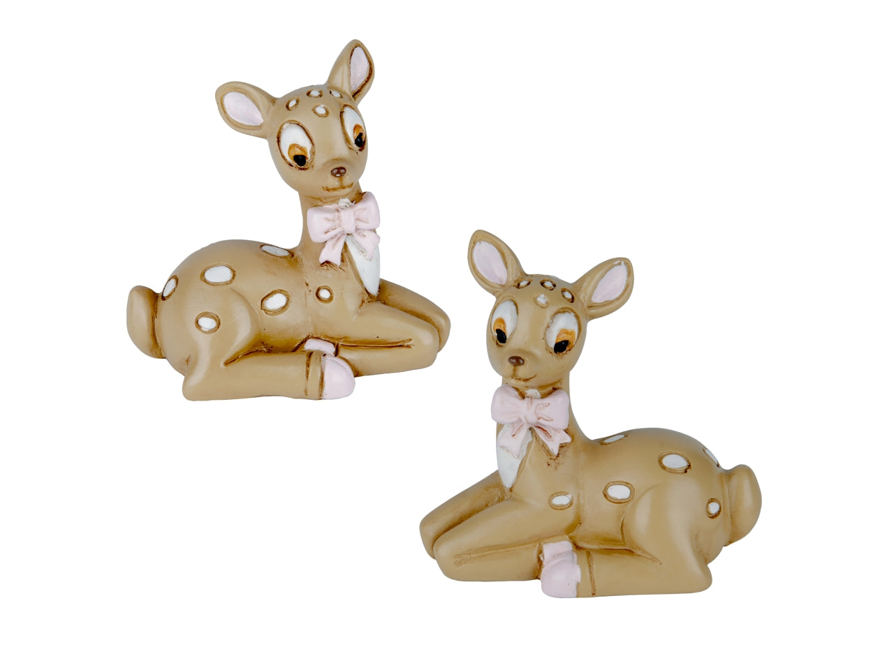 Tenero cervo baby in resina 6cm con fiocco rosa, 2 assortimenti