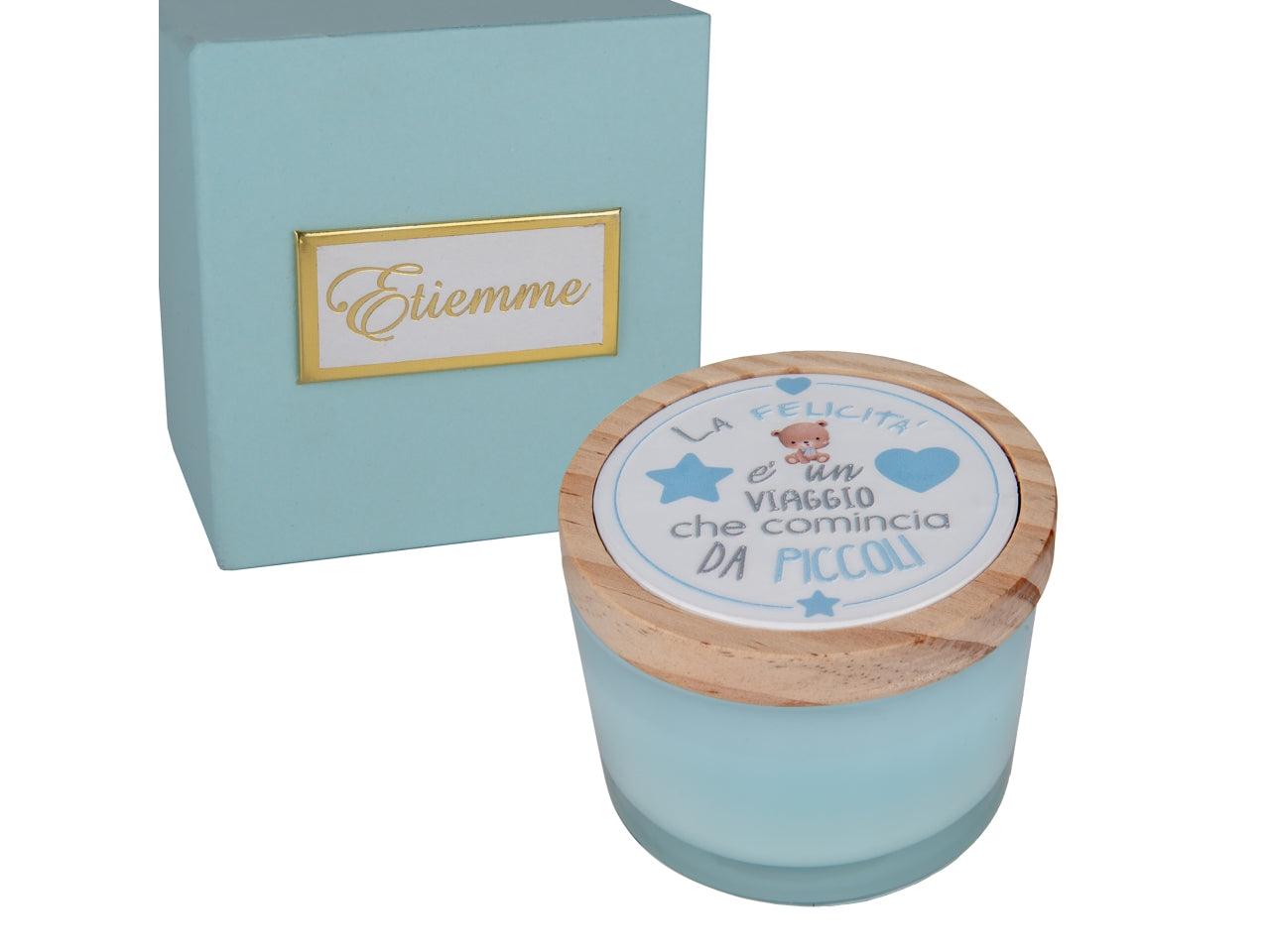 Sfavilla candela profumata con cofanetto in vetro 7,5xh.6cm celeste