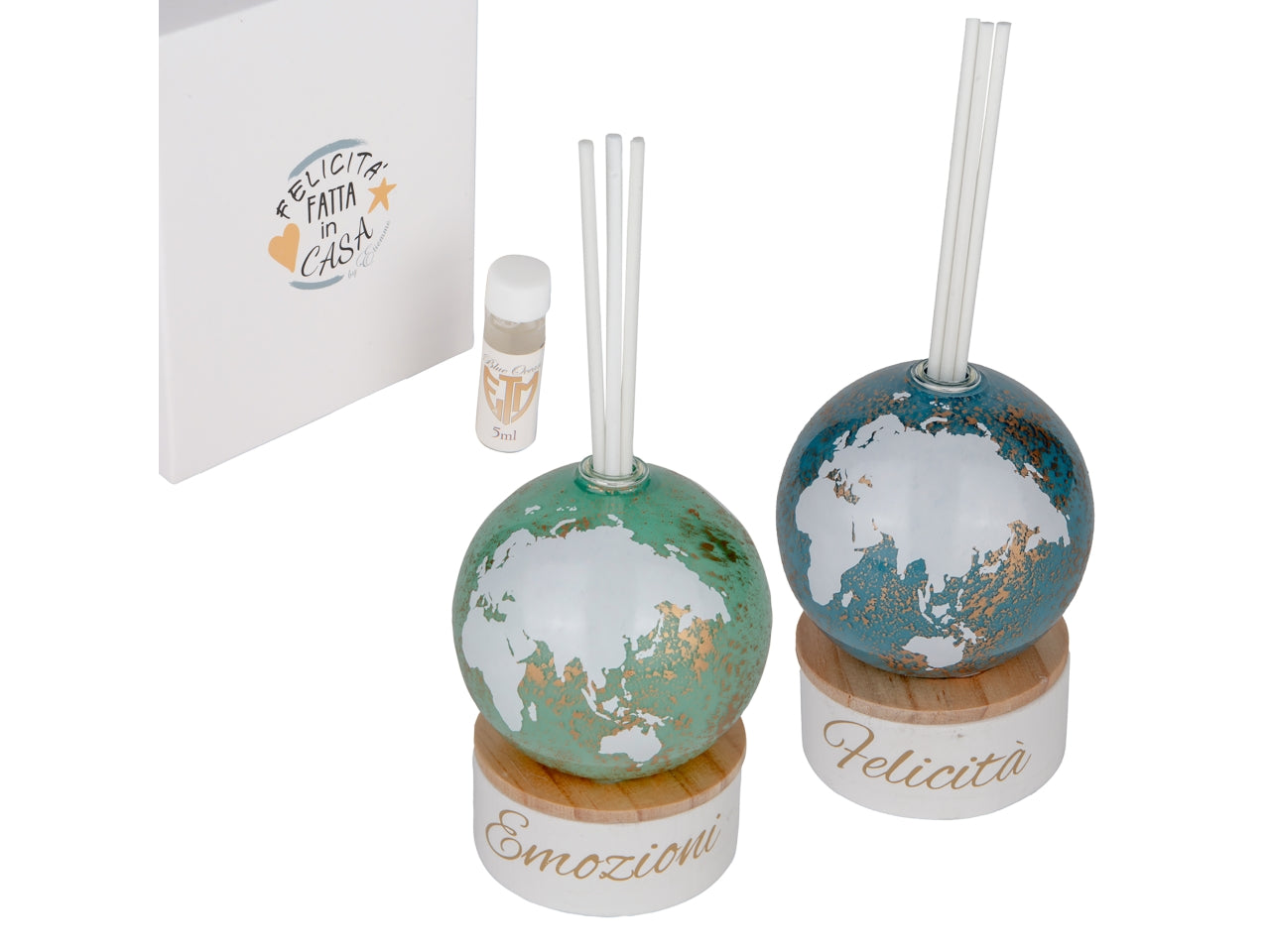 Eclissi globo mondo diffusore in vetro con bacchette d.7h.10cm 2assortimenti di colori