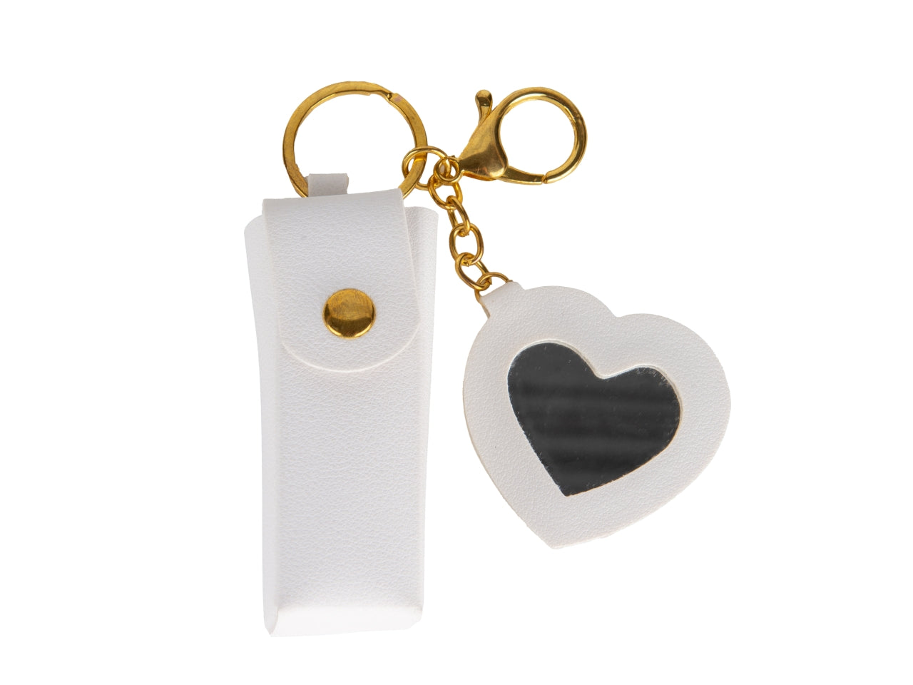 Raffinato portachiavi in ecopelle con specchietto 6,5cm bianco