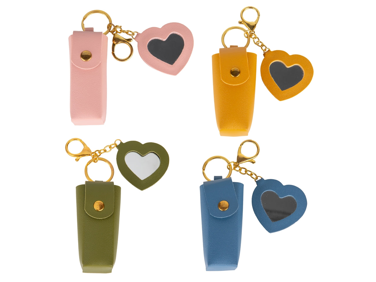 Raffinato portachiavi in ecopelle con specchietto 6,5cm 4 colori assortiti