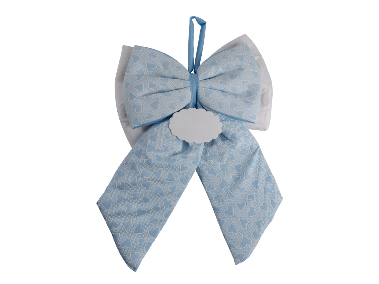 Fiocco nascita con cuori 33xh.50cm celeste
