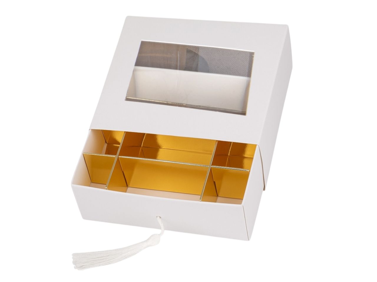 Scatola con separatori e finestrella 10x10x4cm