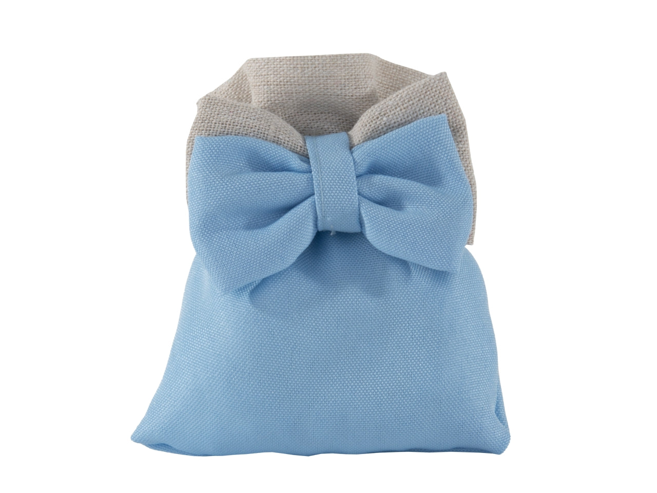 Muffin sacchetto portaconfetti in tessuto con fiocco 10x12cm celeste