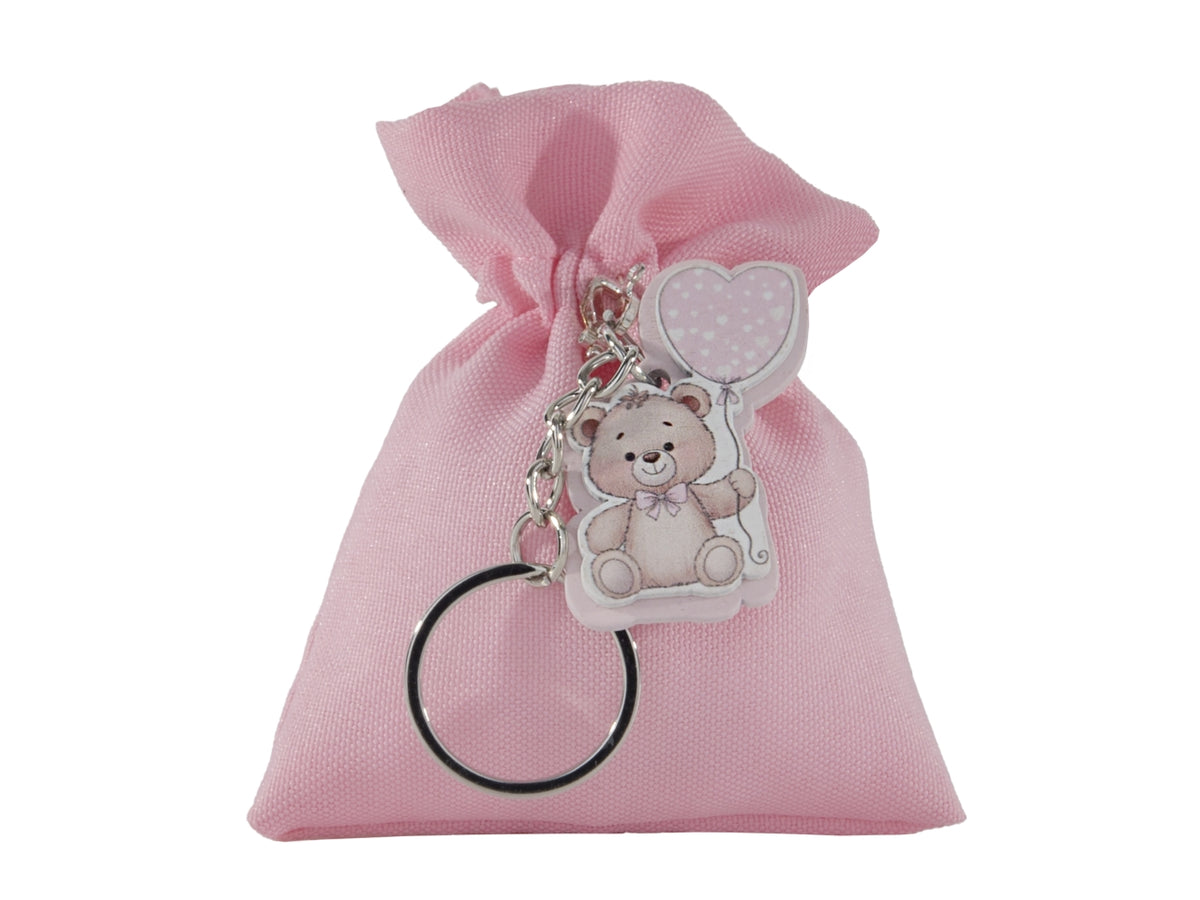 Toys sacchetto portaconfetti 8x10cm rosa con portachiavi orsetto