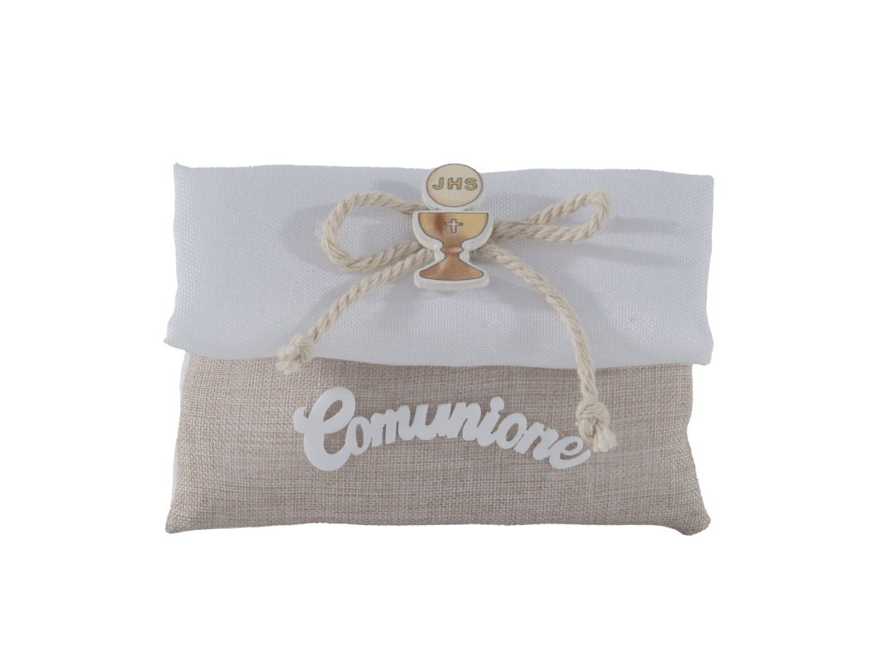 Memento sacchetto portaconfetti 10x8cm con applicazione calice comunione