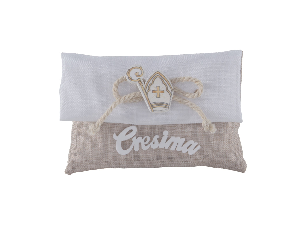 Memento sacchetto portaconfetti 10x8cm con applicazione cresima