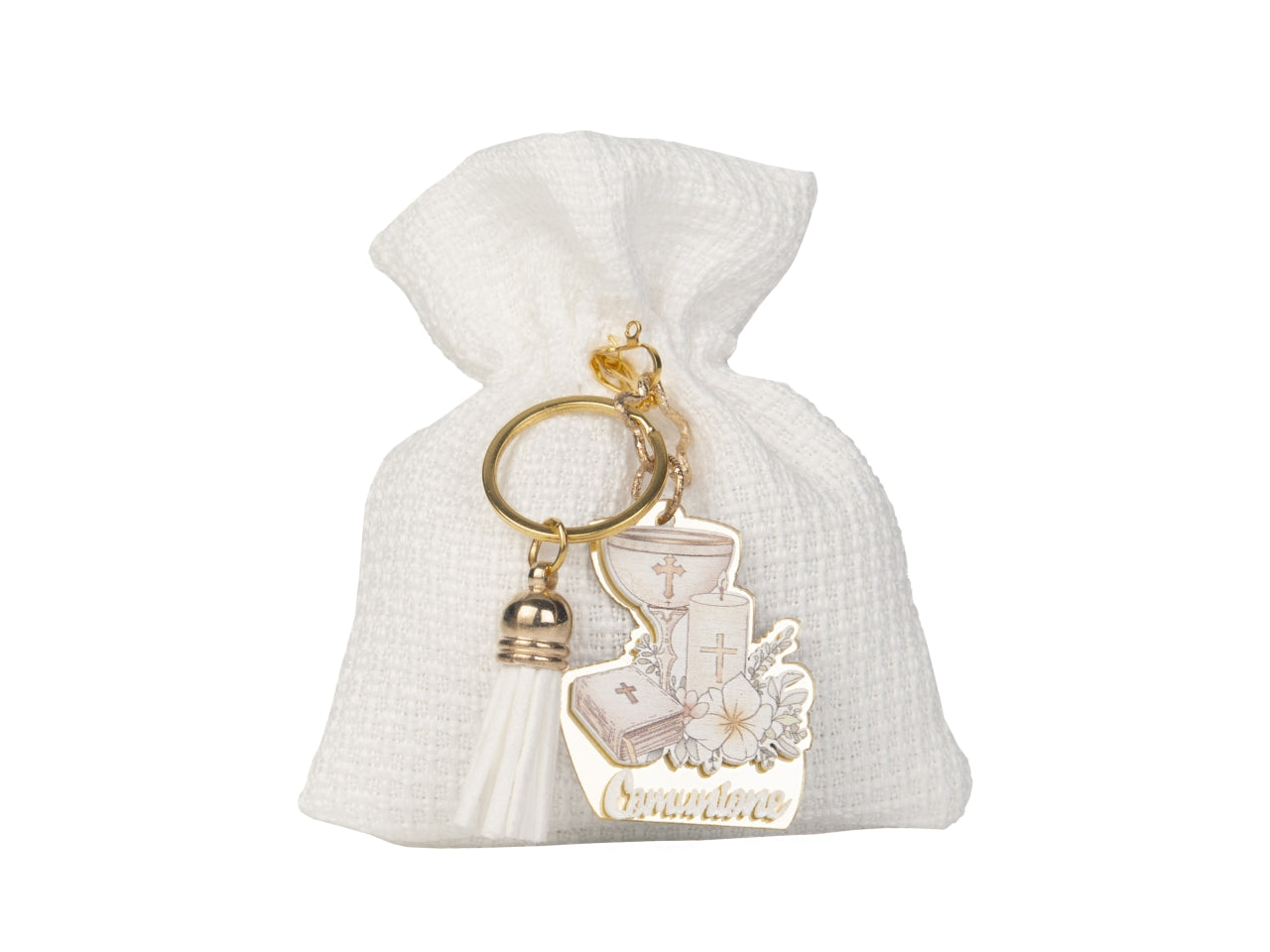 Altare sacchetto portaconfetti 10x12cm con portachiavi comunione