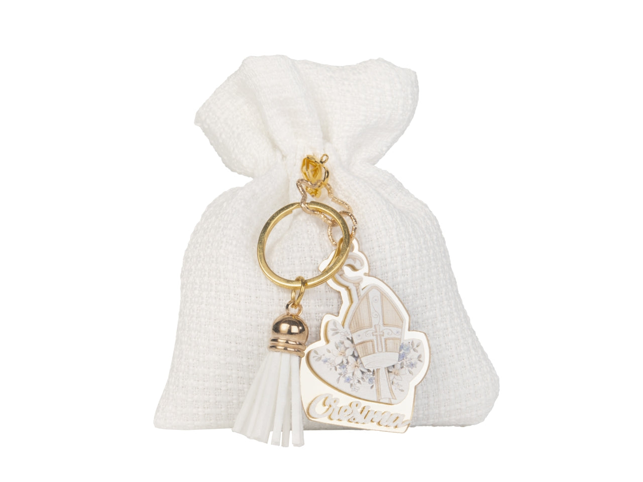 Altare sacchetto portaconfetti 10x12cm con portachiavi cresima