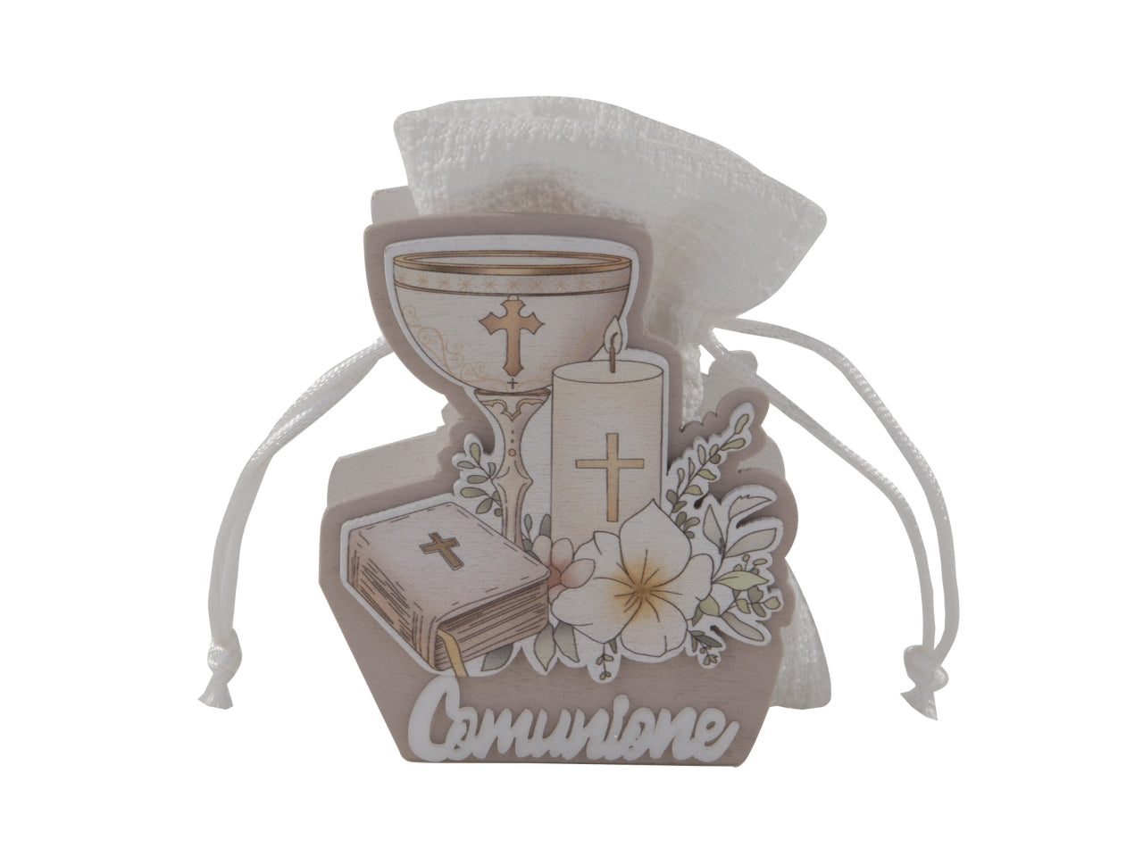 Croce sacchetto portaconfetti 8cm con applicazione comunione