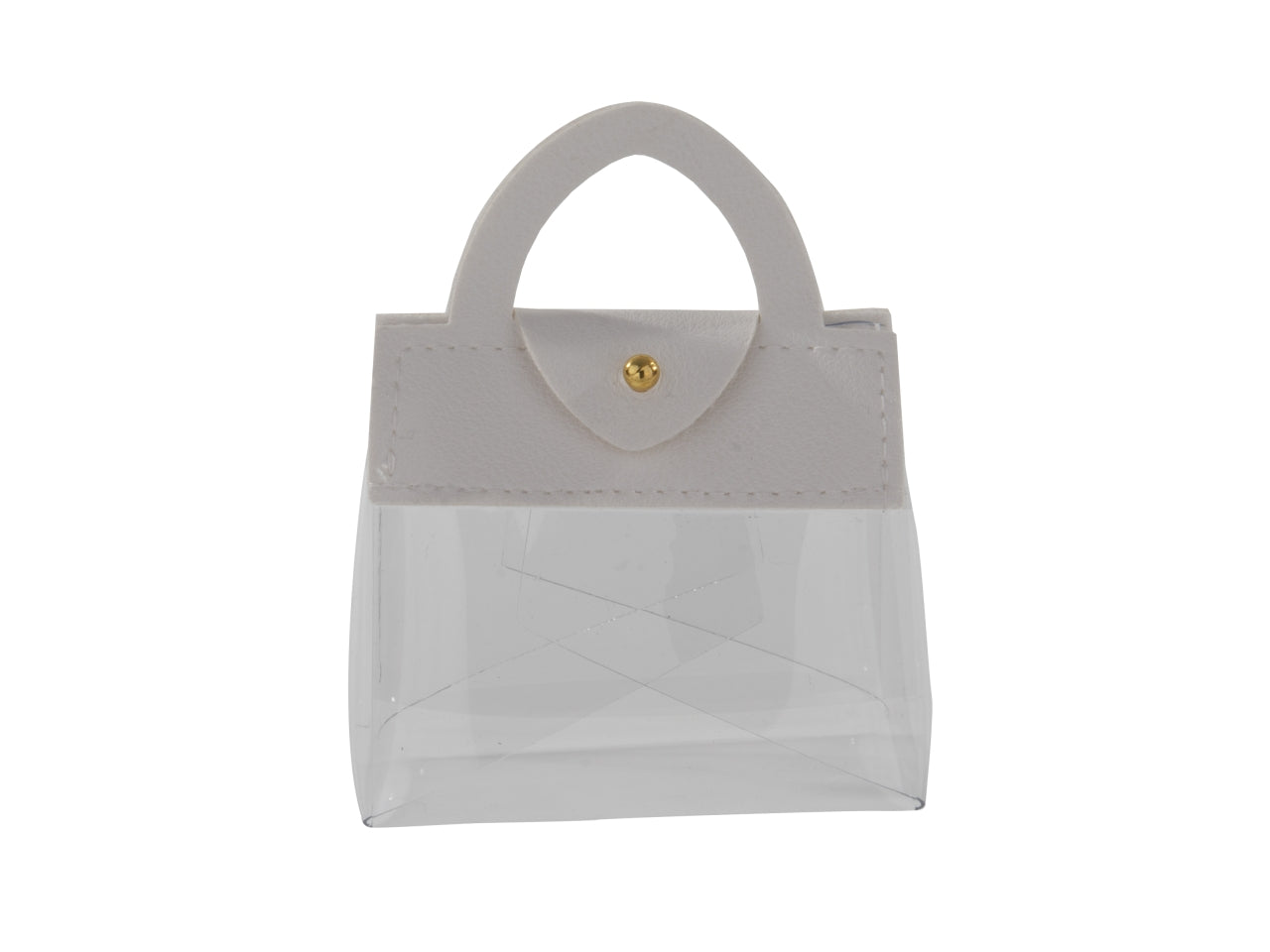 Grazia borsetta portaconfetti 7xh.9cm in pvd ed ecopelle trasparente e bianco