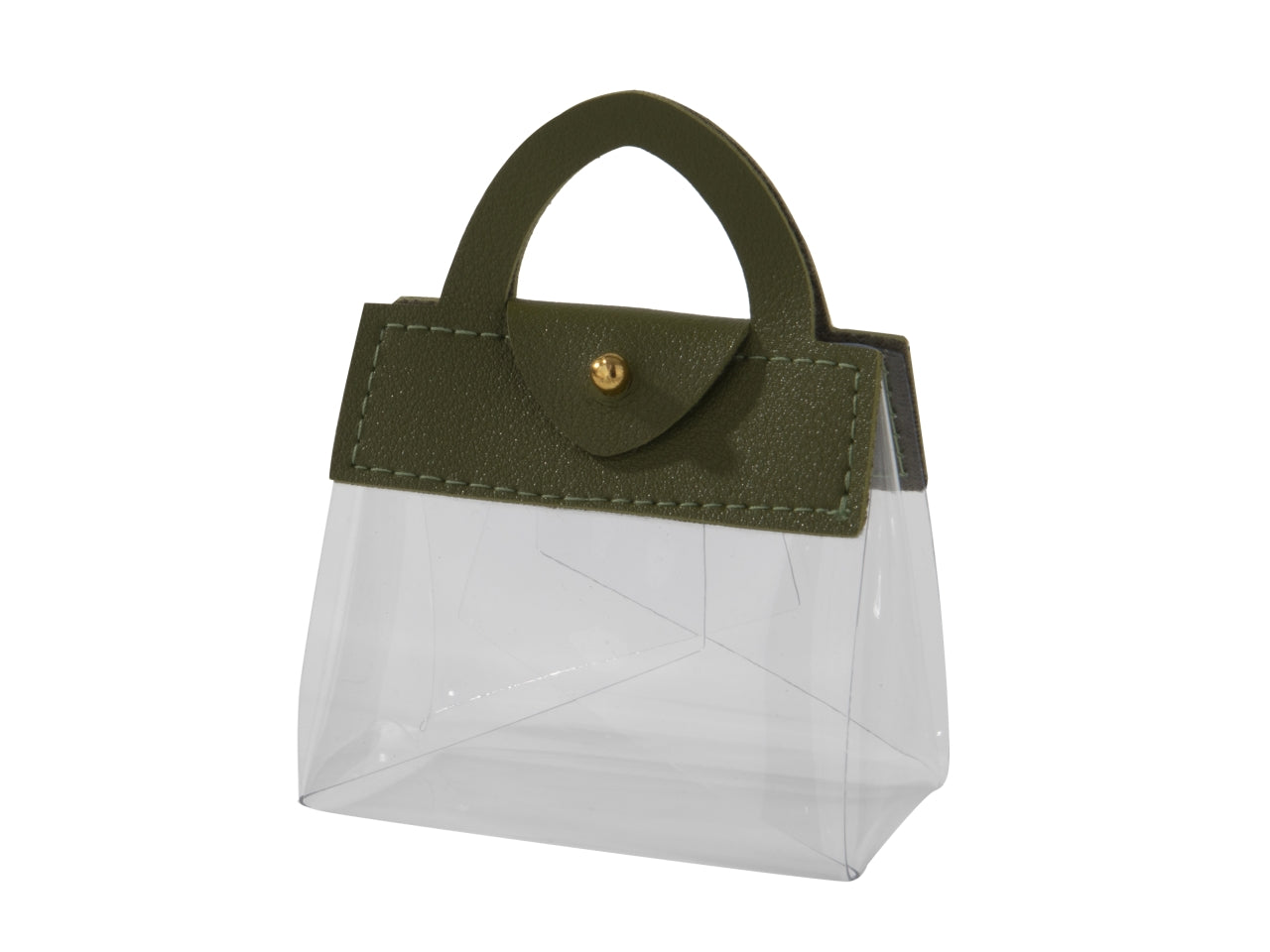 Grazia borsetta portaconfetti 7xh.9cm in pvd ed ecopelle trasparente e verde