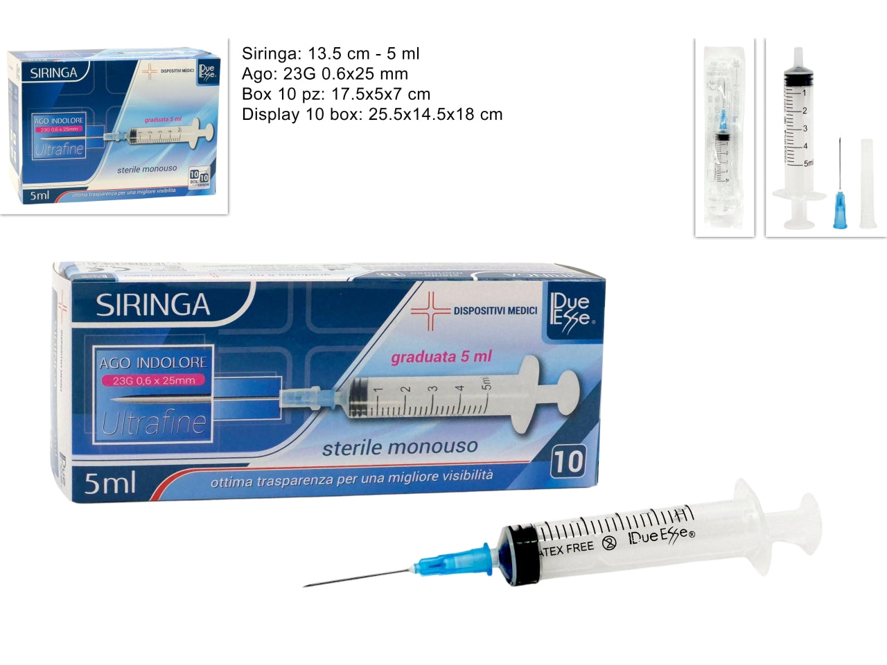 Siringa monouso 5ml con ago confezione da 10