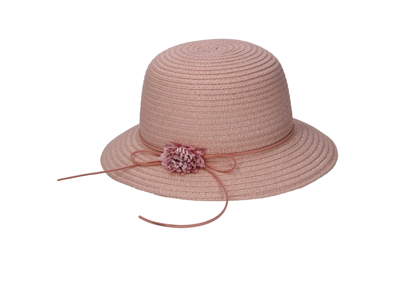 Cappello bimba con fiocco e fiori taglia 50-52 rosa