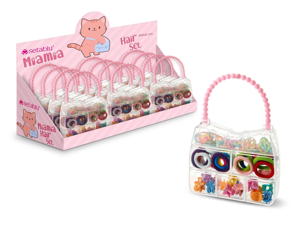 Elastici e pinzette mini assortiti con borsetta trasparente