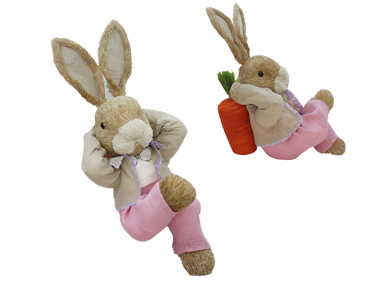 Coniglio polistirolo in paglia seduto 38cm rosa