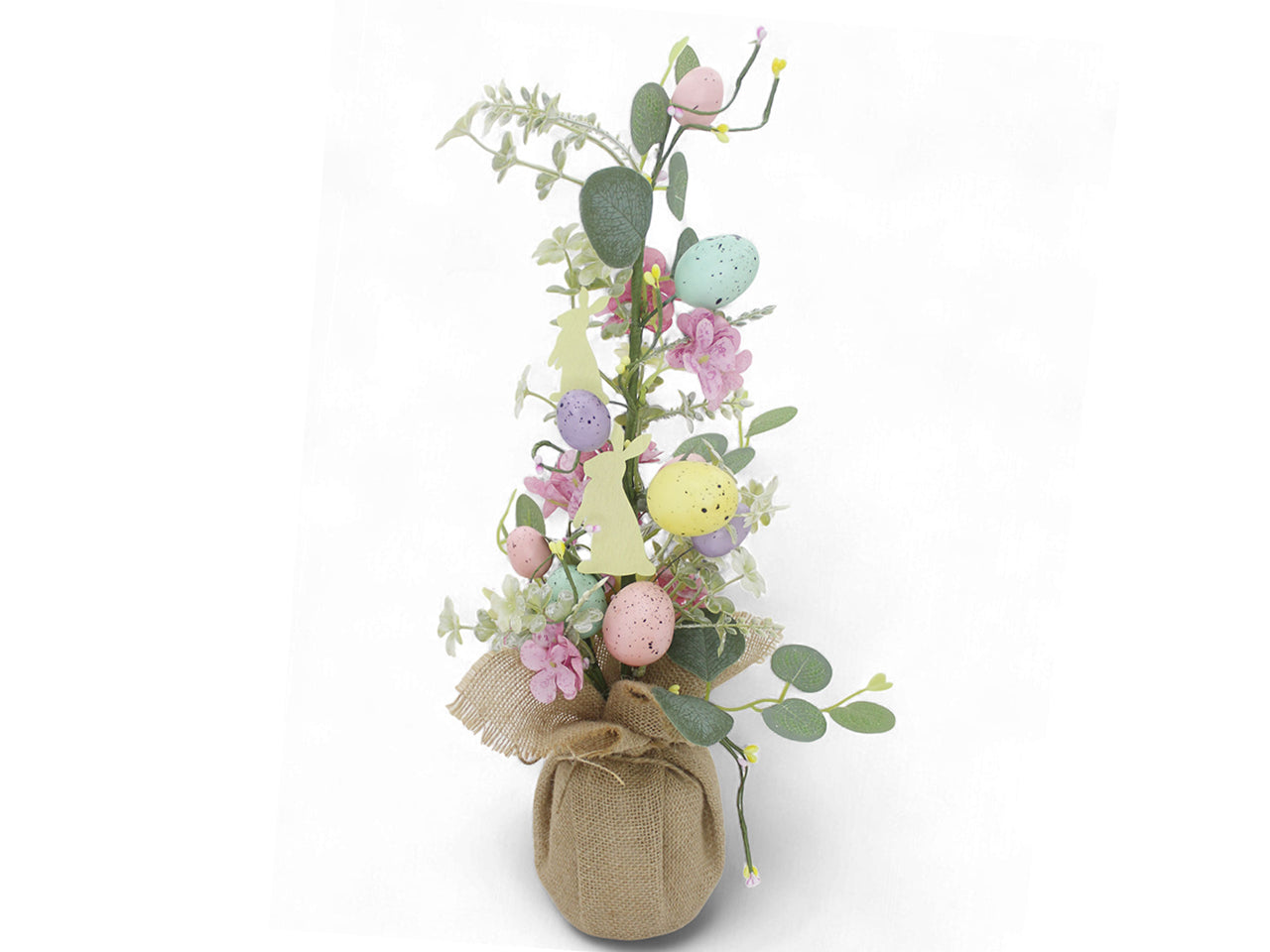 Alberello 51cm con uova colorate e base in juta