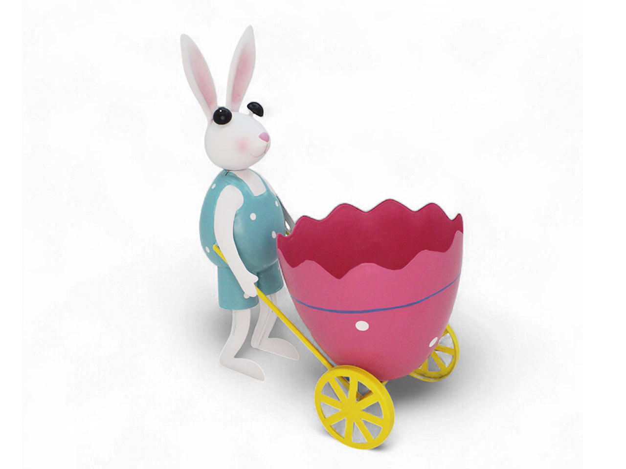 Coniglio in metallo con cariola uovo 23x12x25cm