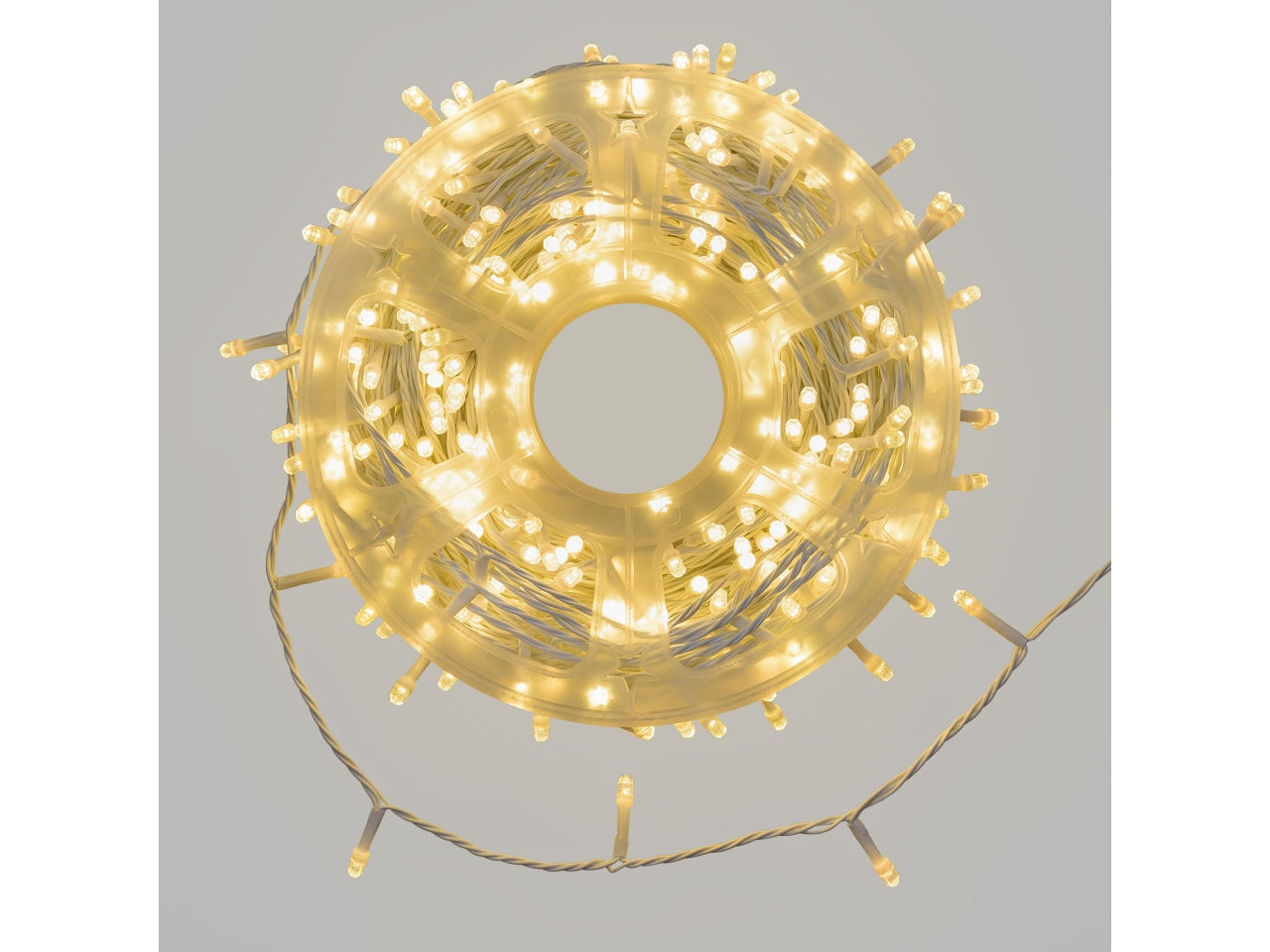 Catena 500maxi led bianco caldo con 7 giochi di luce con filo bianco 50+4mt per uso interno ed esterno