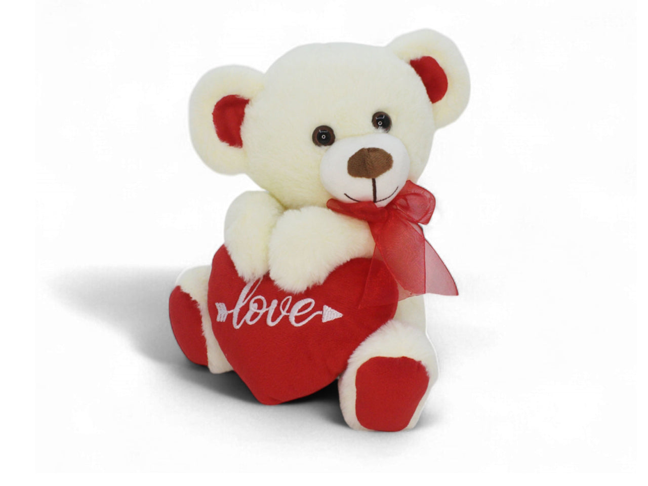 Orso in peluche 25cm bianco con cuore rosso