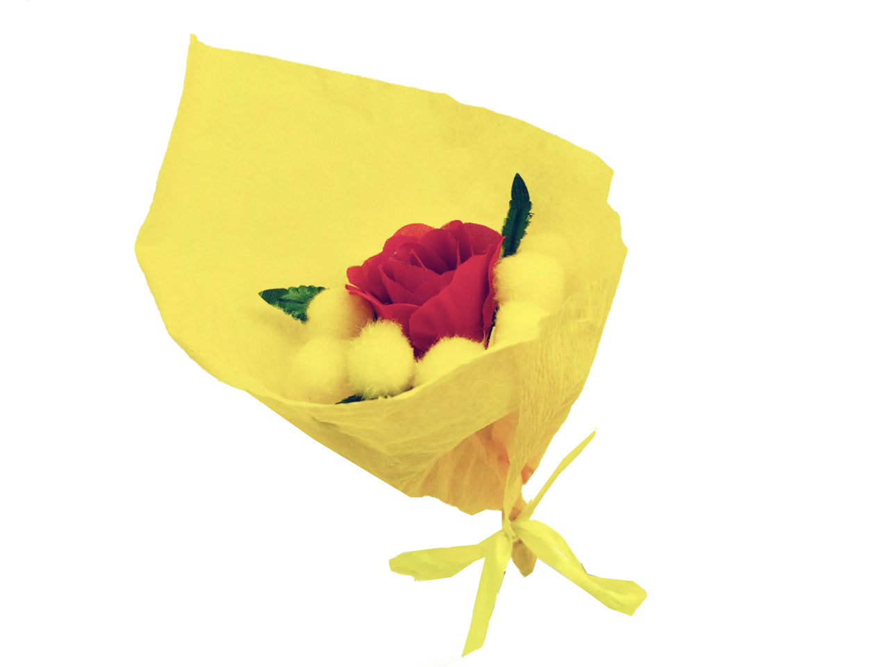 Mazzetto mimosa 16cm con rosa rossa
