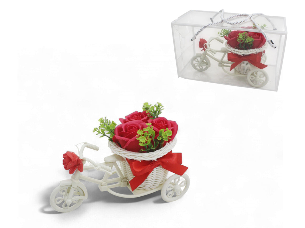 Bici in metallo con cestino di rose 22cm