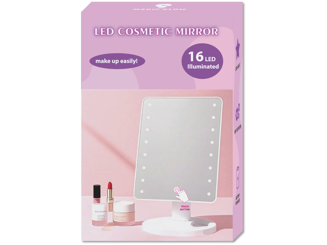 Specchio cosmetico led bianco 16,5x12,5x25,5cm a batteria cavo usb