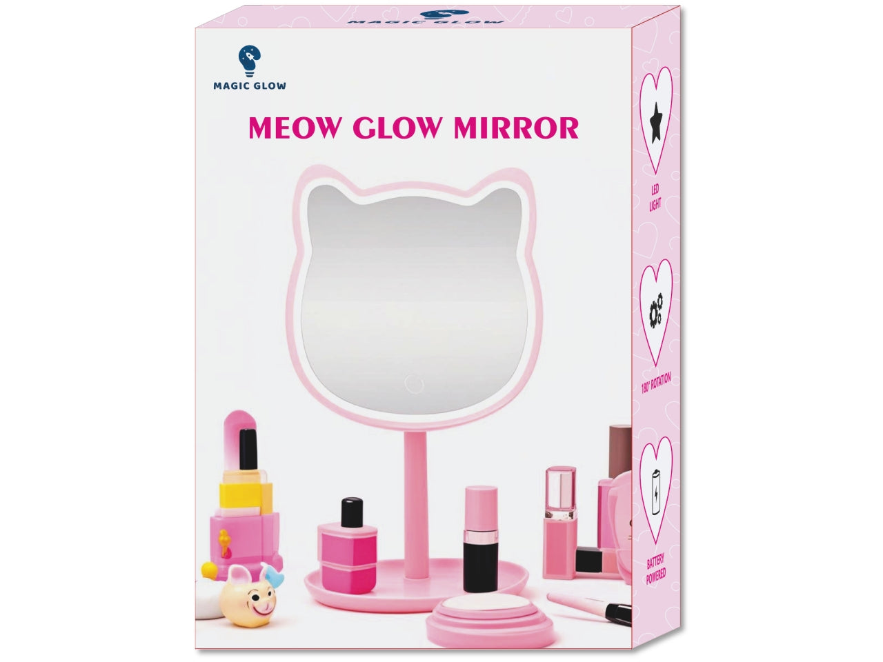 Meow glow stand specchio led bianco d.14xh.27cm a batteria