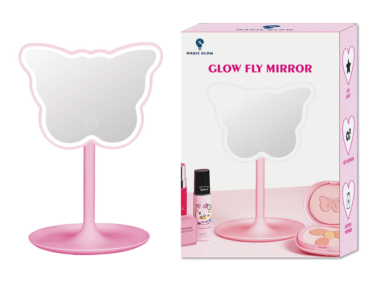 Glow fly stand specchio luce led bianco d.14xh.27cm a batteria
