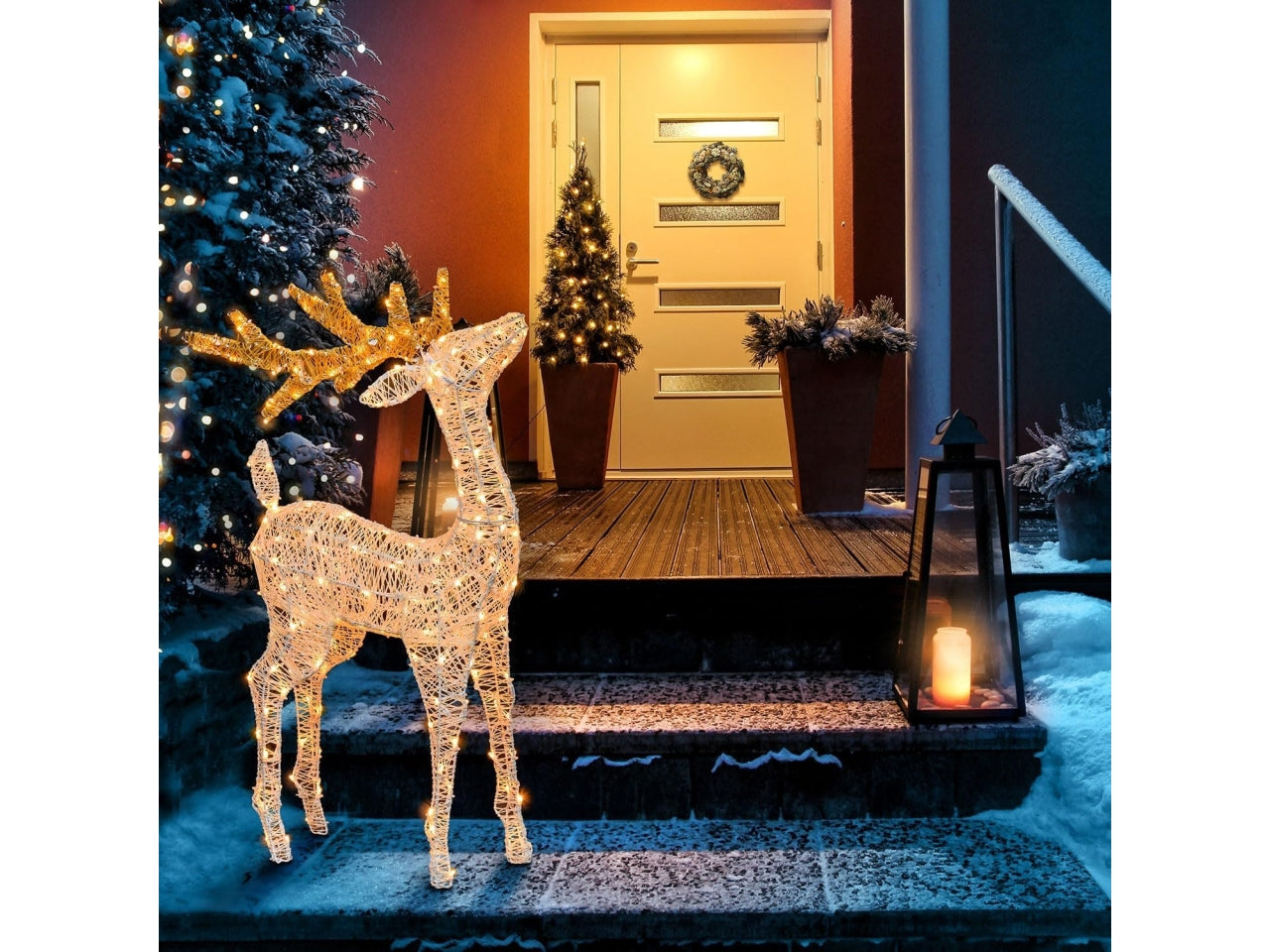 Renna 3D 95cm 200led bianco tradizionale, luce fissa per uso interno ed esterno IP44