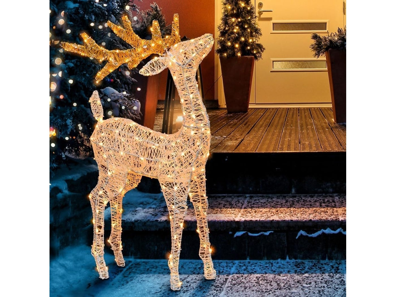 Renna 3D 95cm 200led bianco tradizionale, luce fissa per uso interno ed esterno IP44