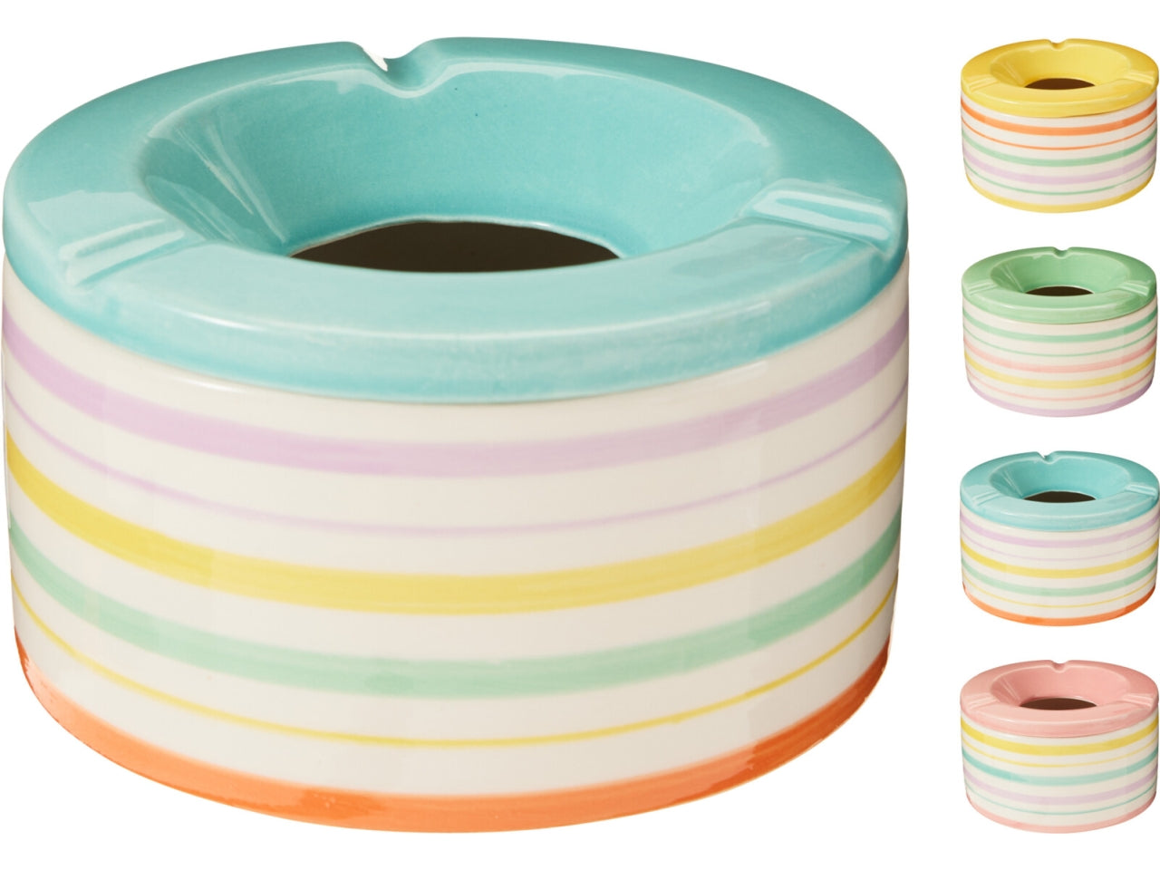 Posacenere in ceramica rigato 14cm, 4 colori assortiti