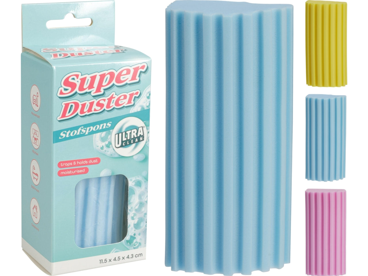 Super duster spugna multiuso in pva 11x4cm, 3 colori assortiti