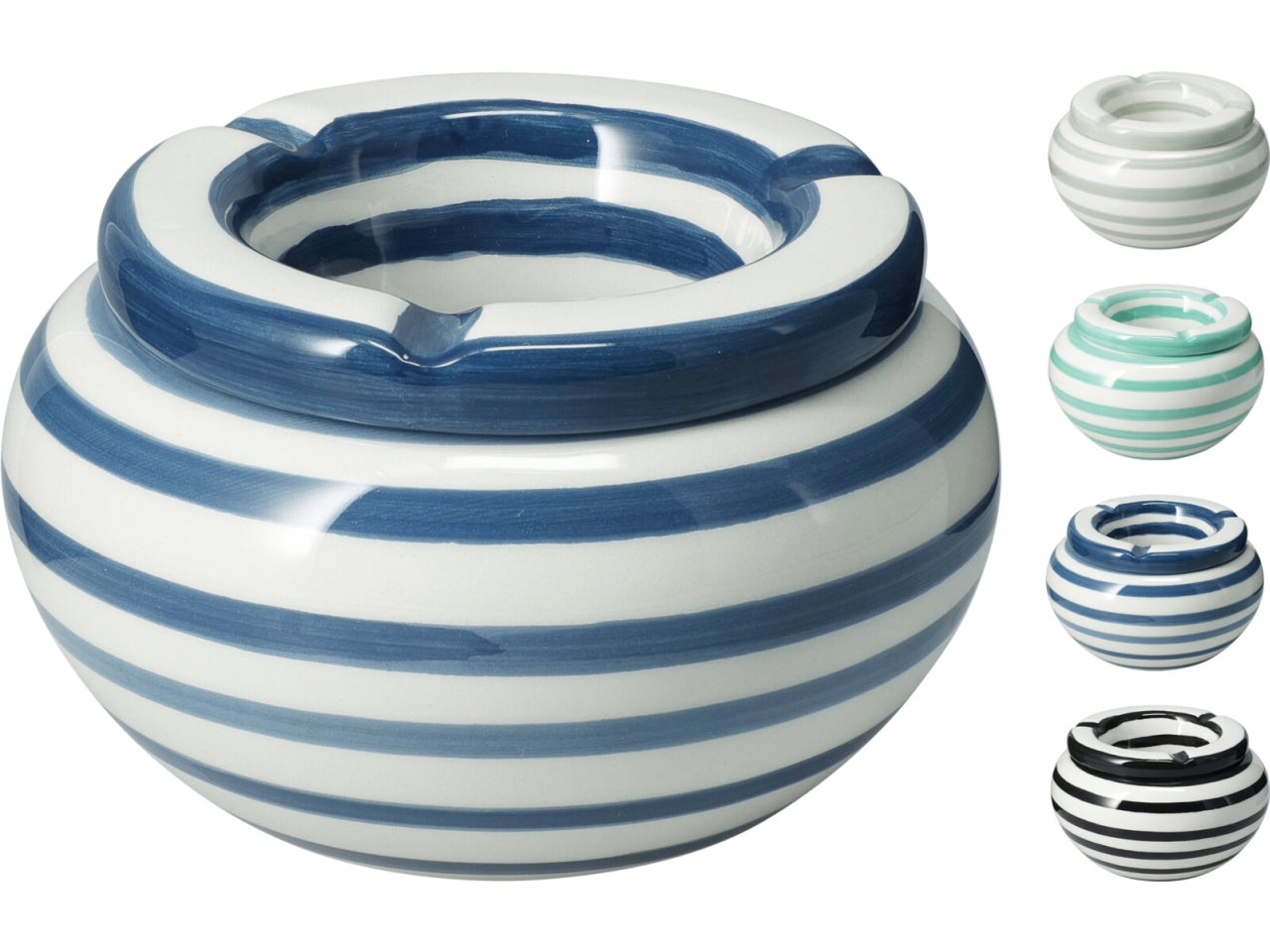 Posacenere in ceramica a righe 14cm, 4 colori assortiti