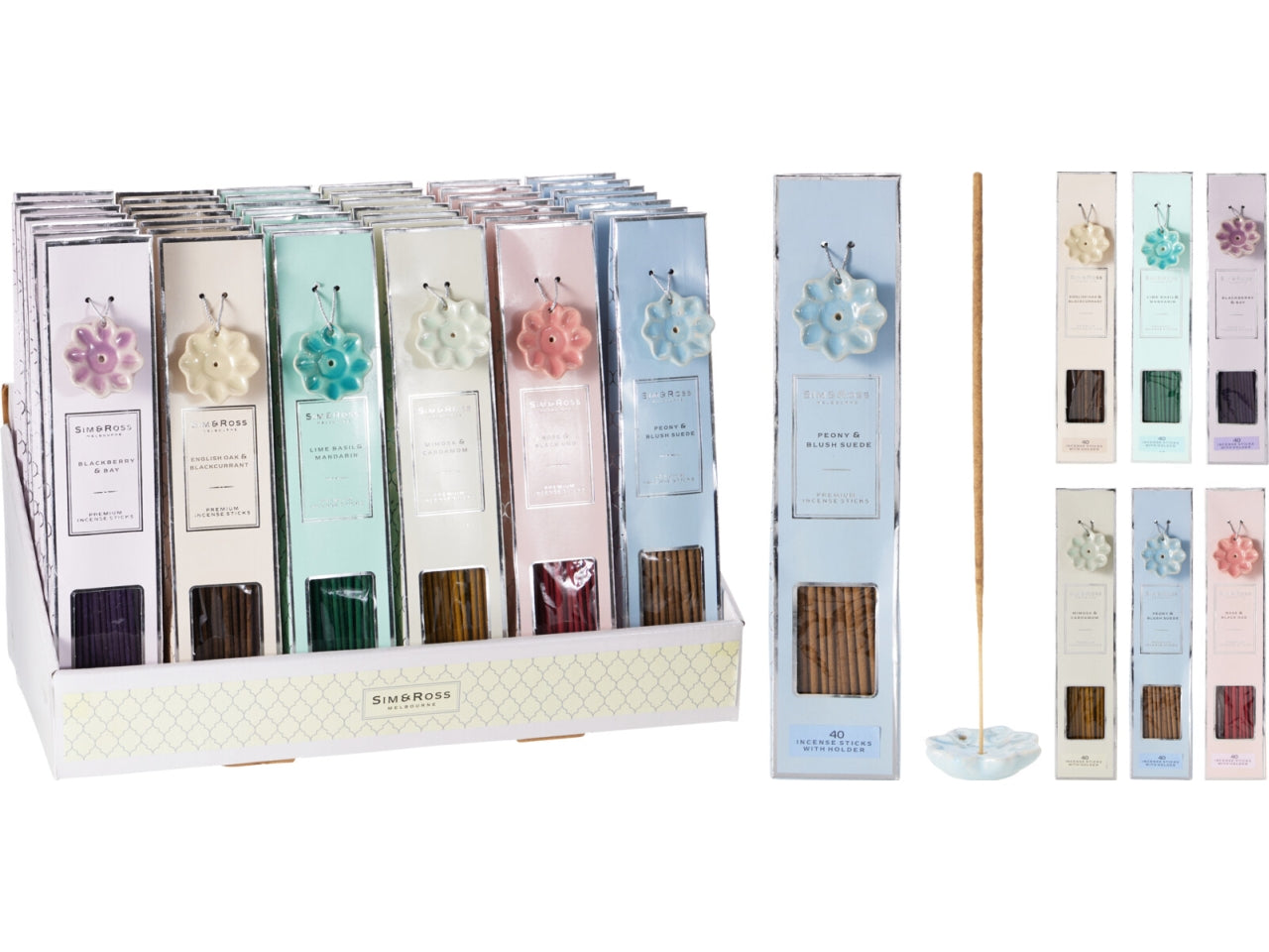 Bastoncini di incenso 40pezzi con supporto in 6 fragranze assortite