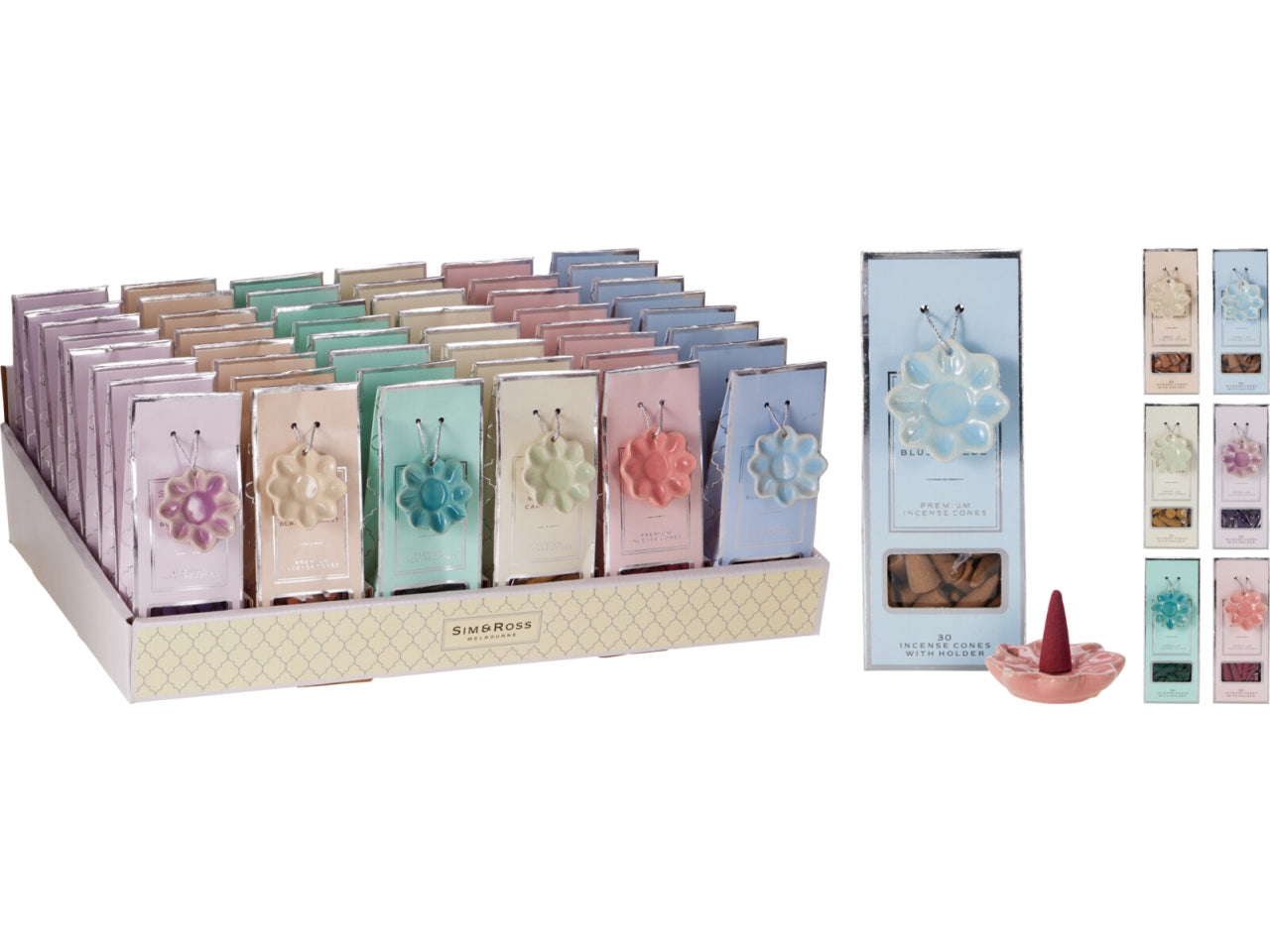 Coni di incenso 30 pezzi con supporto in 6 fragranze assortite