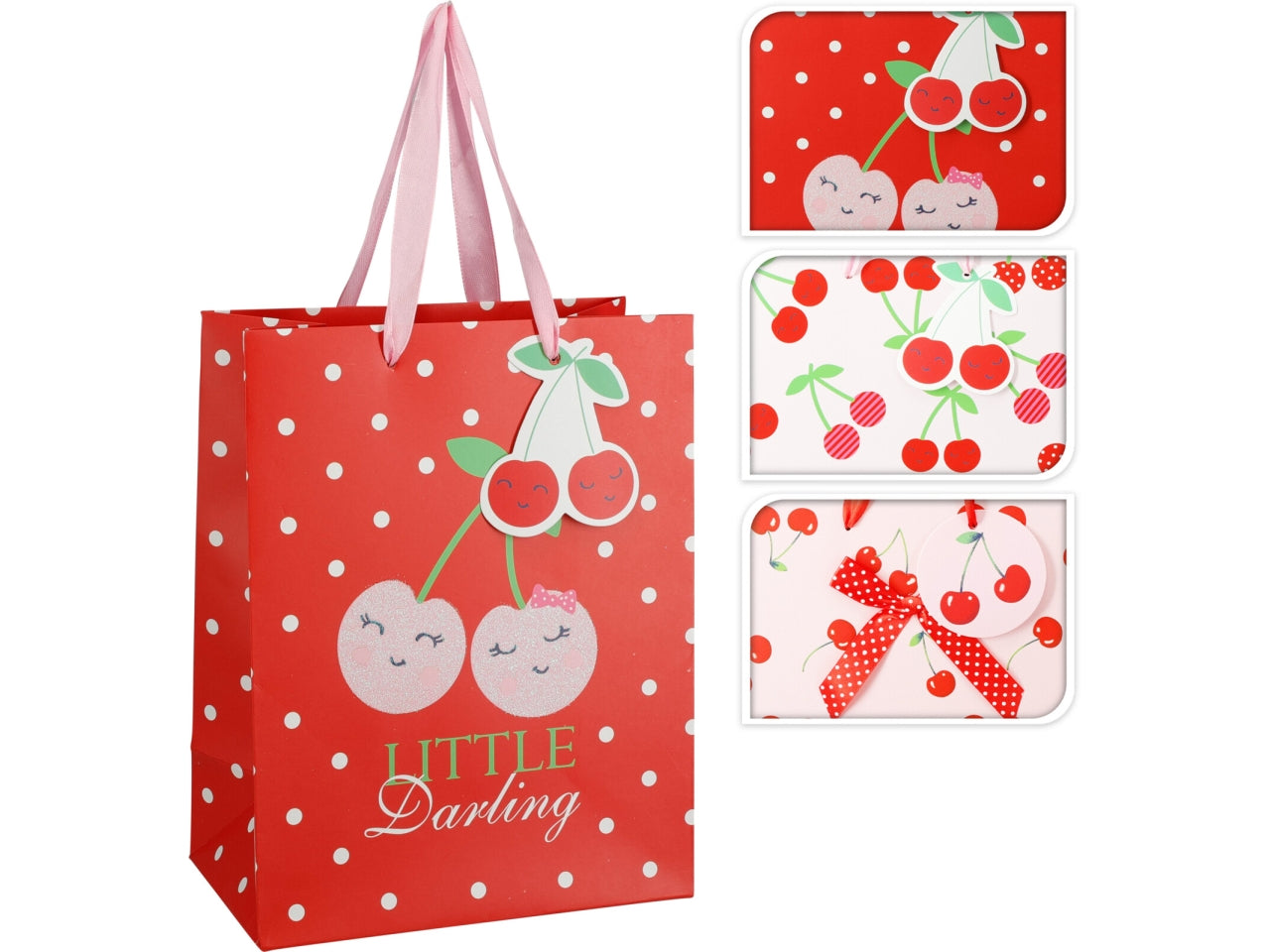 Shopper in carta 23x18cm con manici in corda a fantasia ciliegie 3 assortimenti