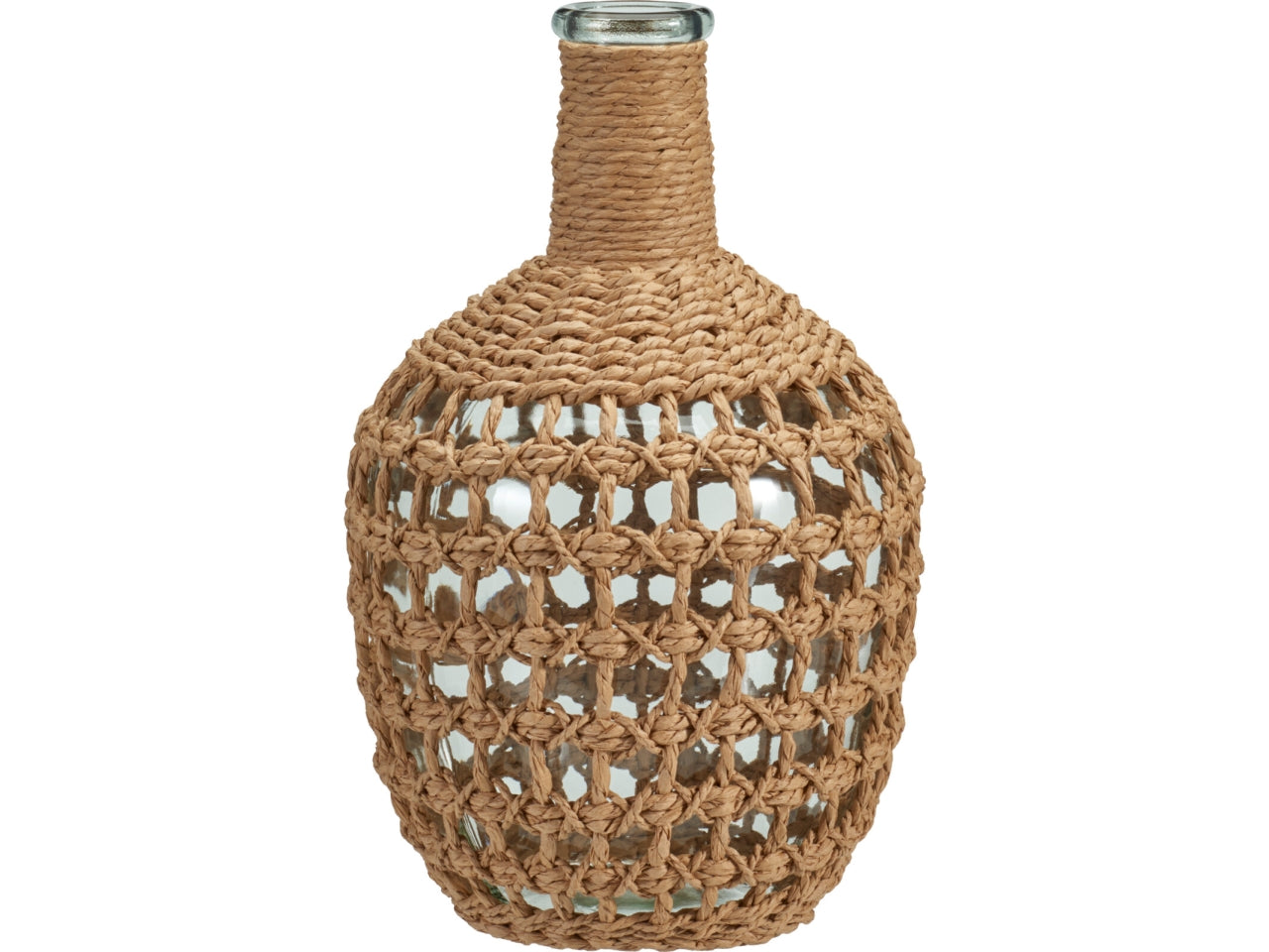 Vaso bottiglia in vetro con corda 18x31cm