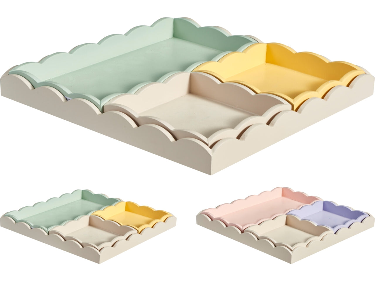 Vassoi in mdf 4 pezzi colorati 14/28/30cm, 2 assortimenti