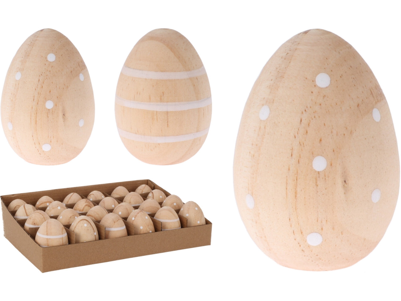 Uovo in legno decorato 4x5cm, 2 decori assortiti