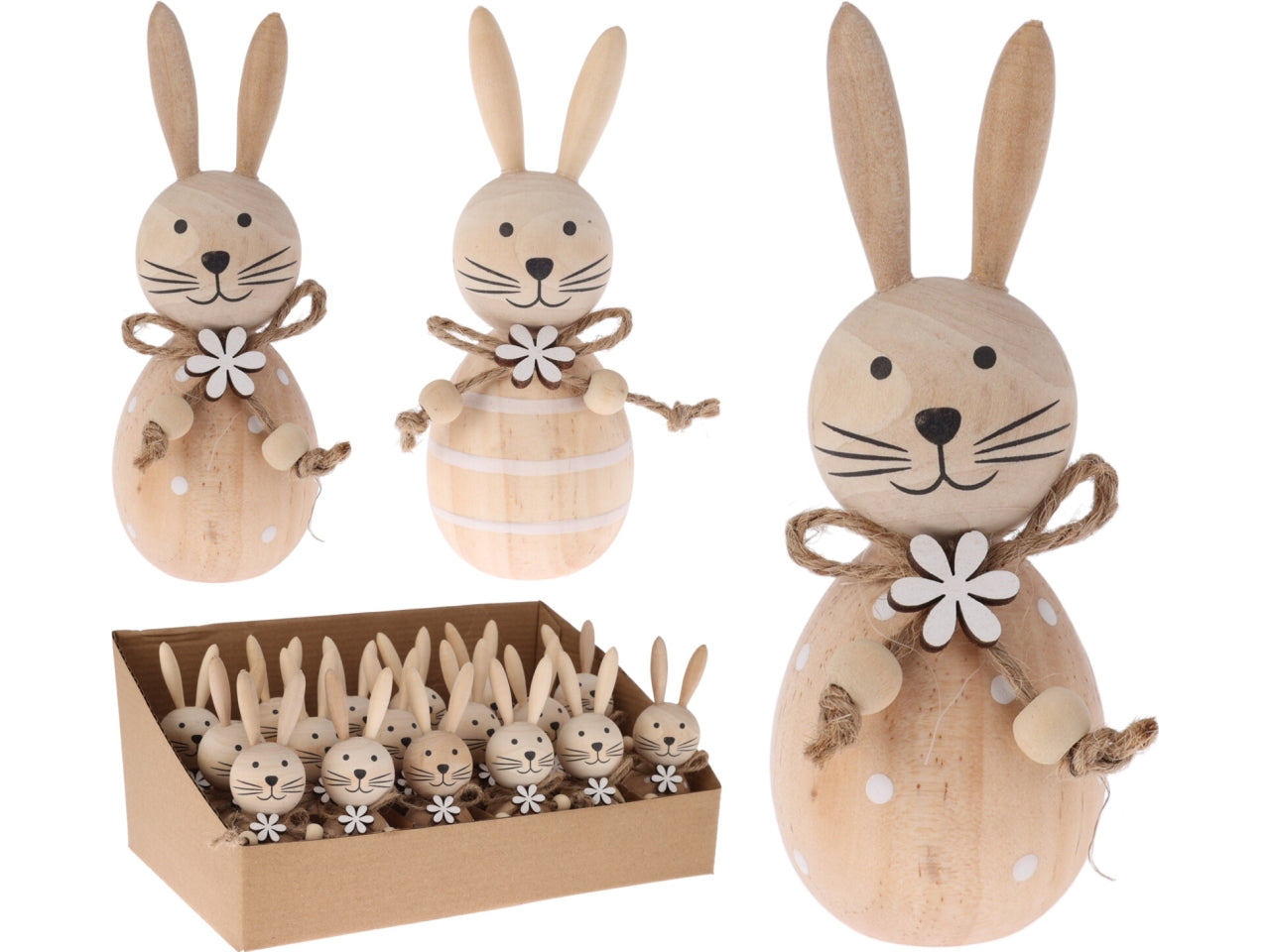 Coniglio in legno decorato 11cm, 2 soggetti assortiti