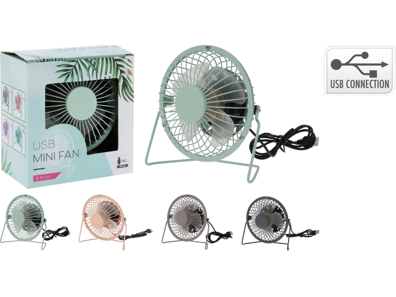 Ventilatore da tavolo 13x11x15cm con ricarica usb, 4colori assortiti