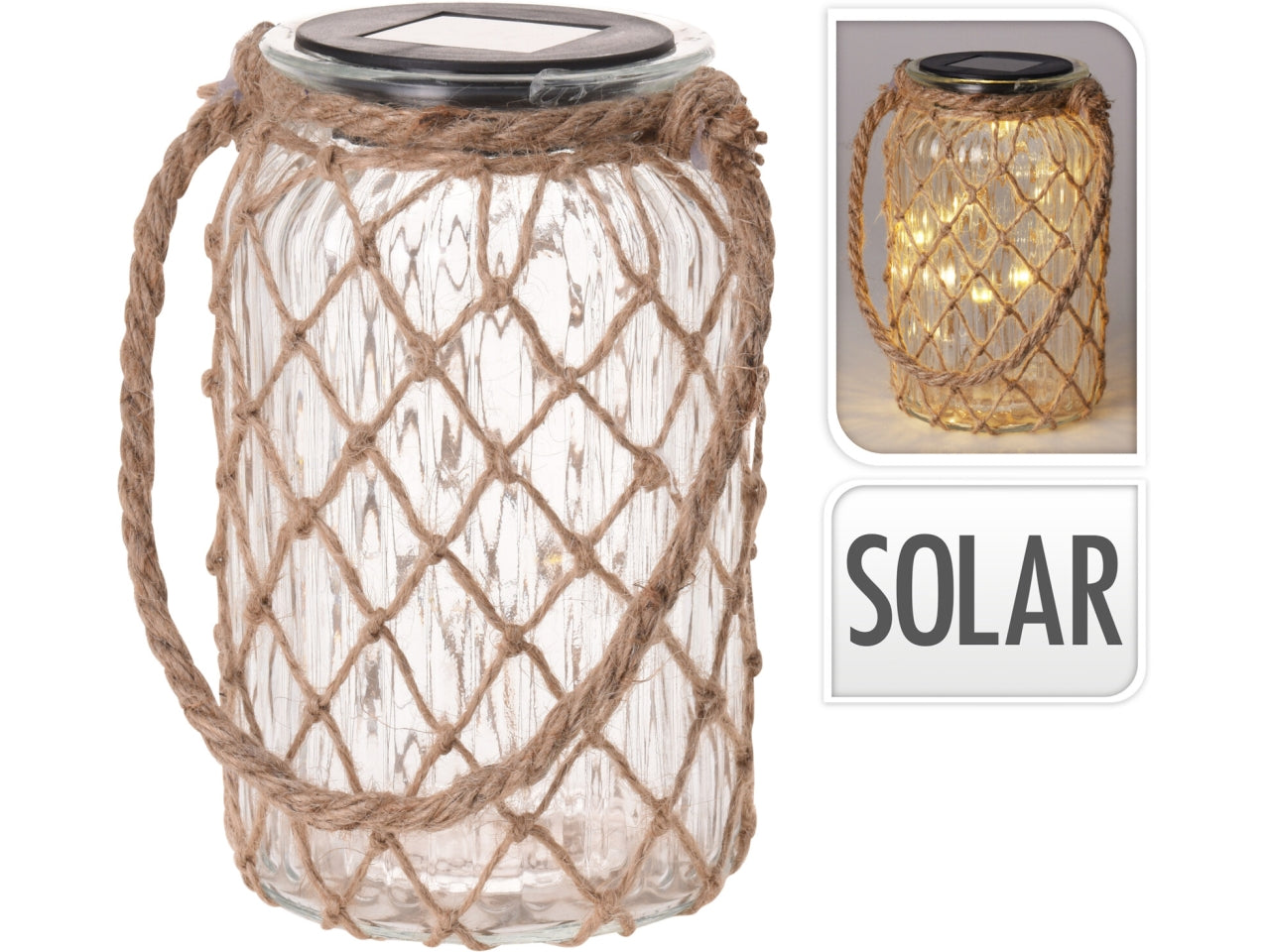 Lanterna solare in vetro con manico 11x18cm