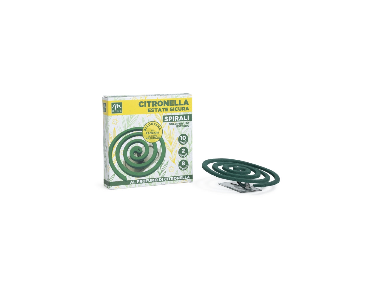 Zampironi a spirale alla citronella in polvere di legno in confezione da 10 pezzi con supporto in metallo