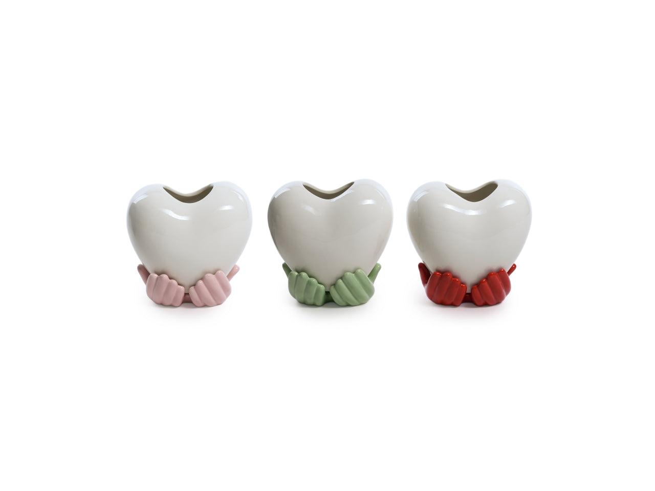 Vaso cuore in porcellana con mani, colori assortiti